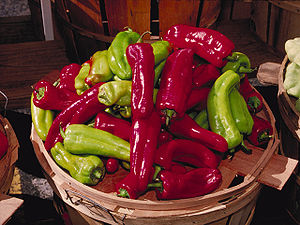 Green and red cubanelle peppers