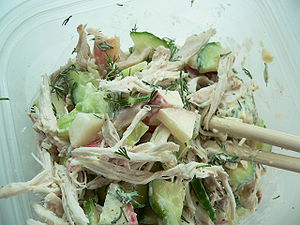 A chicken salad made from chicken used for sou... A chicken salad made from chicken used for sou...