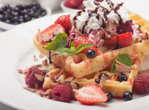 bigstock-Waffle-cake-with-fresh-fruit-a-47894117