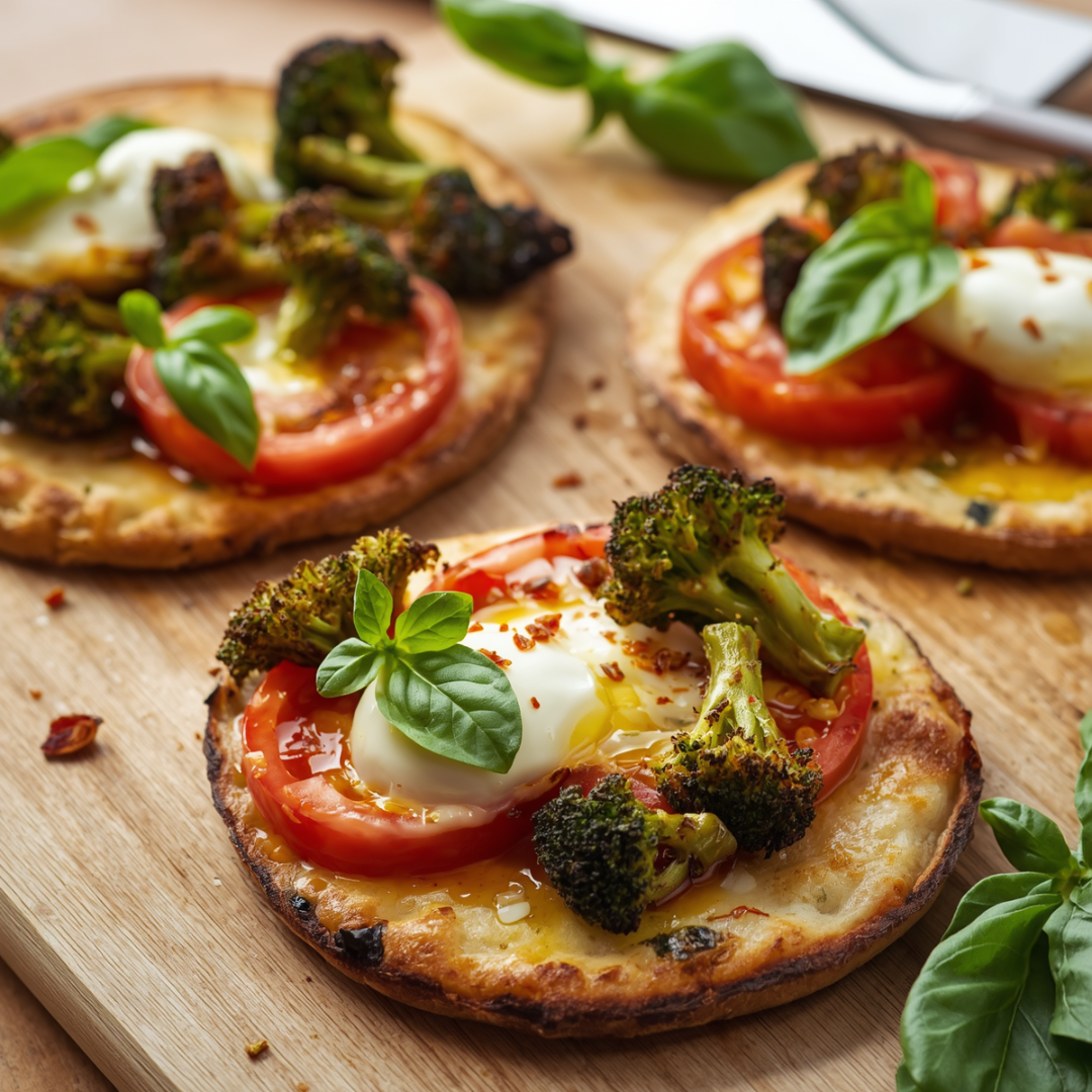 Broccoli and Tomato Flatbread Pizzas - Fill Your Plate