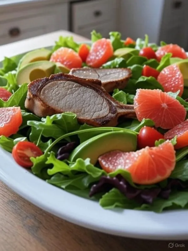 BBQ Pork Salad with Summer Fruits & Honey Balsamic Vinaigrette