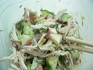 A chicken salad made from chicken used for sou... A chicken salad made from chicken used for sou...
