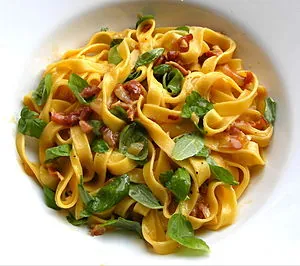 Tagliatelle carbonara with basil Tagliatelle carbonara with basil