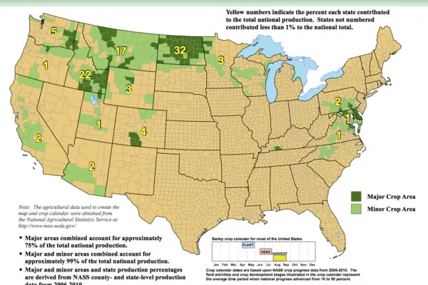 USDA Releases New Maps Identifying Major Crop Producing Areas: Barley