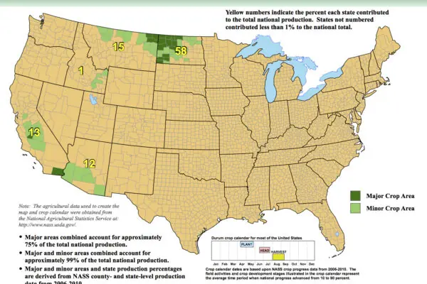 USDA Releases New Maps Identifying Major Crop Producing Areas: Durum Wheat