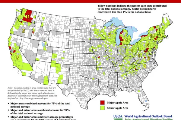 USDA Releases New Maps Identifying Major Crop Producing Areas: Apples