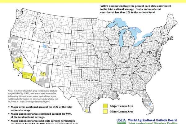 USDA Releases New Maps Identifying Major Crop Producing Areas: Lemons