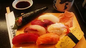 Many types of sushi ready to eat. Many types of sushi ready to eat.