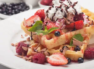 bigstock-Waffle-cake-with-fresh-fruit-a-47894117