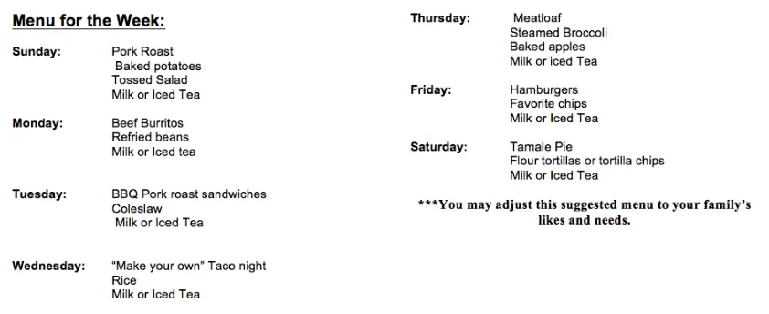 week menu