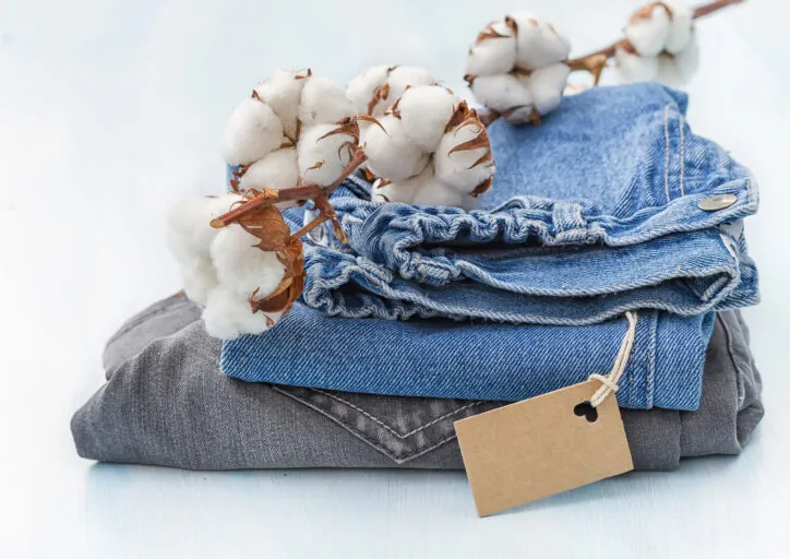 Stack of clothes with a sprig of cotton