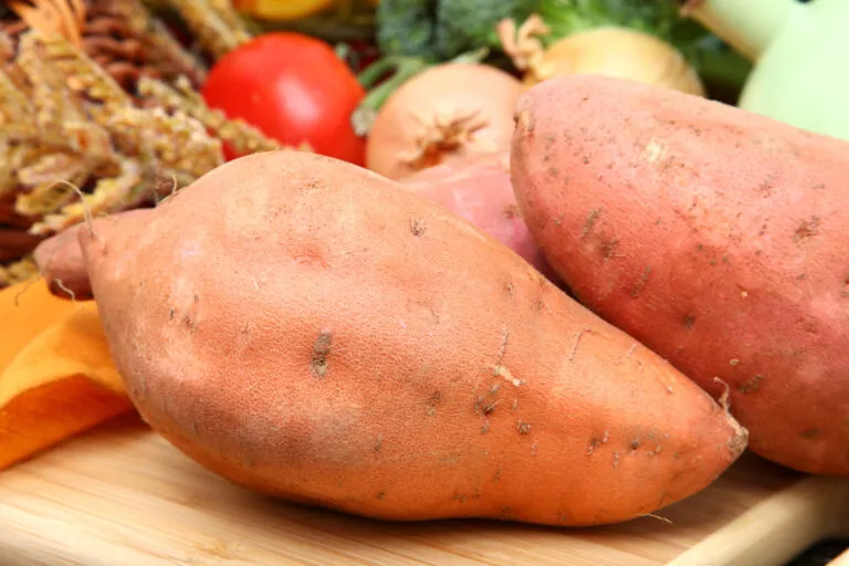 Sweet potato in kitchen.