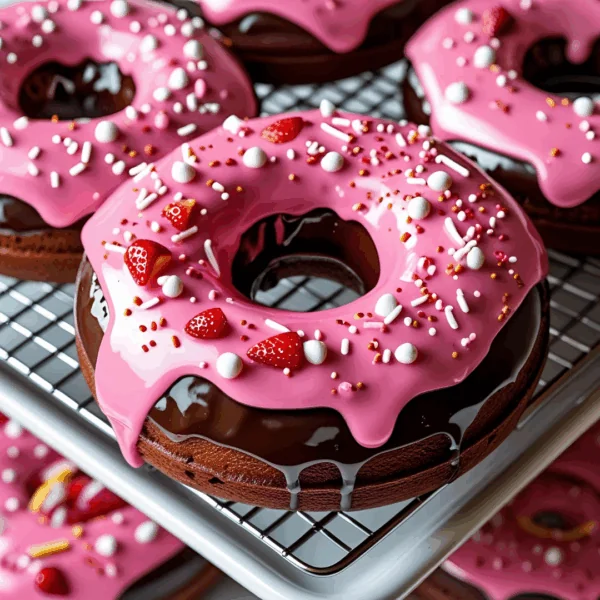 Chocolate Donuts with Strawberry Glaze