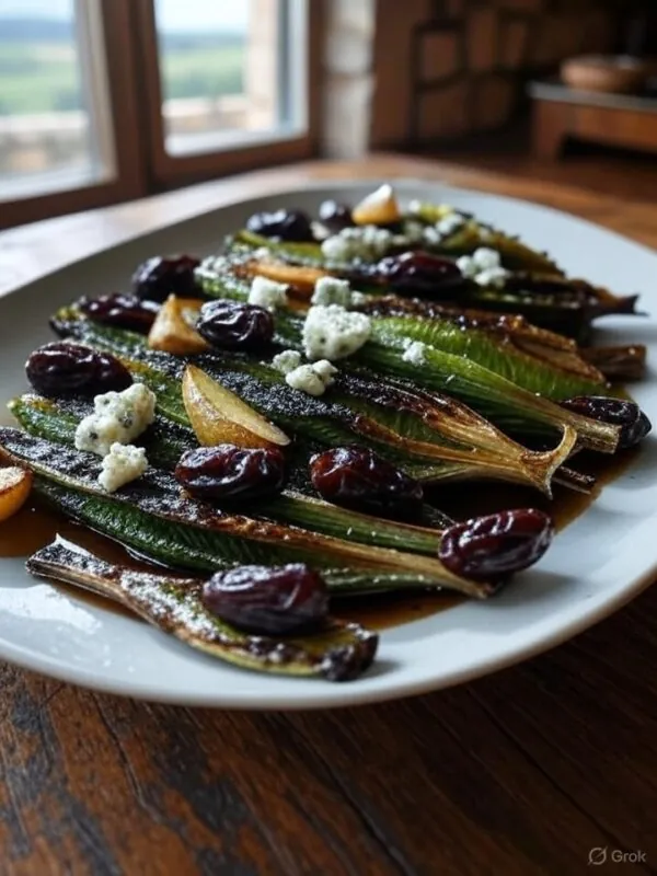 Balsamic Glazed Grilled Romaine Hearts with Blue Cheese, Medjool Dates & Pears