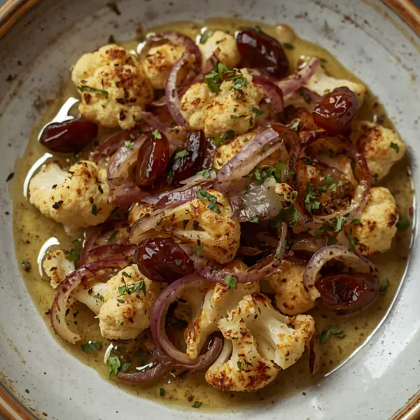 Roasted Cauliflower with Red Onions, Dates, and Middle Eastern Spices