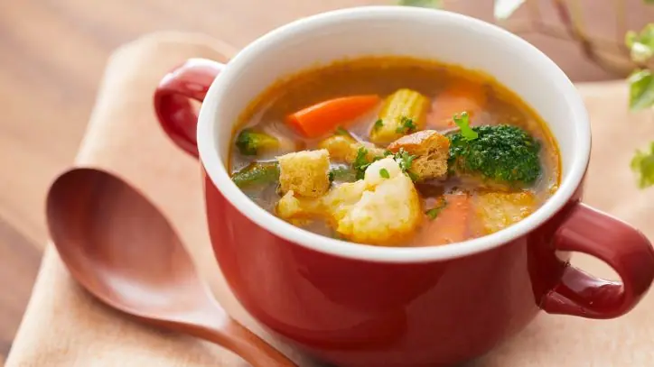 Mug filled with soup