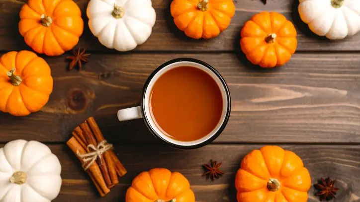Mug filled with a hot pumpkin spice latte