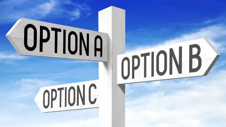 Sign showing options A, B and C