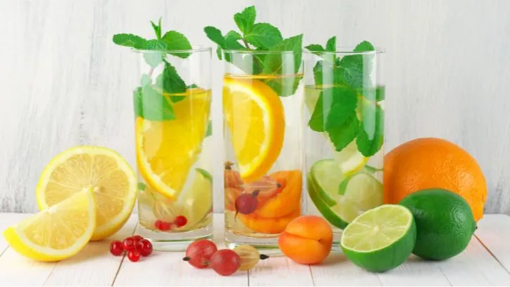 3 glasses filled with fruit infused waters