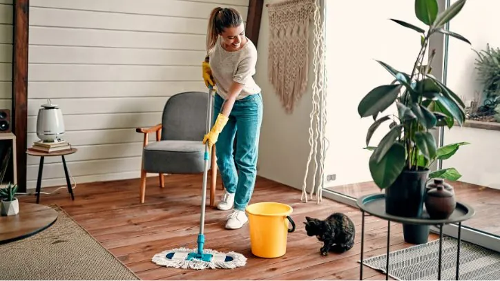woman cleaning her home