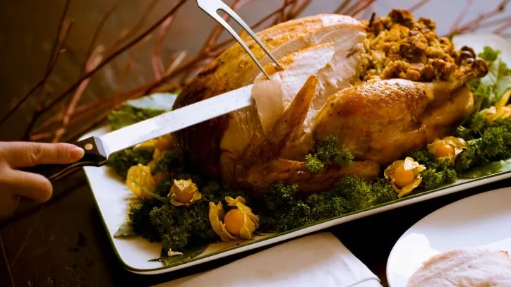 Carving a Thanksgiving Turkey on a platter