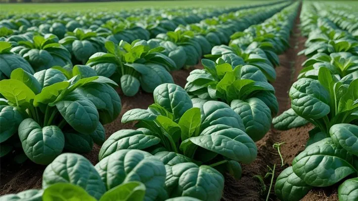 Field of spinach on a farm