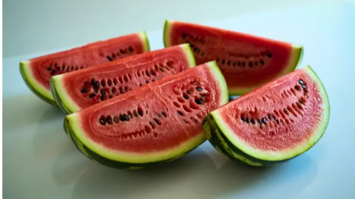 Large watermelon sliced into quarters